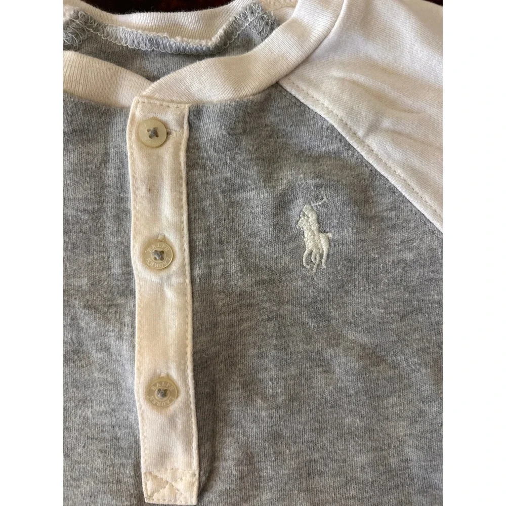 Ralph Lauren Baby Grey White Raglan Henley Coverall Romper 6M